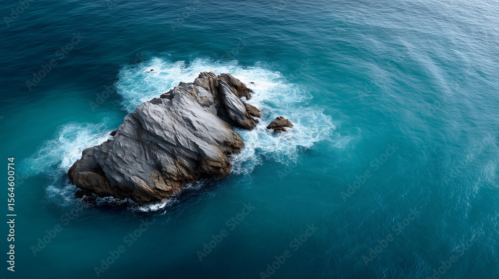 Obraz premium Aerial View of Ocean with Lone Rock Formation