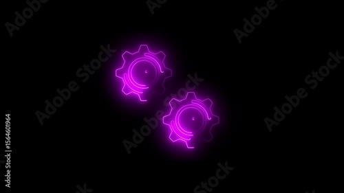 Animated neon gears rotating in dark space for technology and engineering concepts Two gear rotating animation with concept ,Glow Gear Business Icon Split on Black Background, wheels symbol reveal