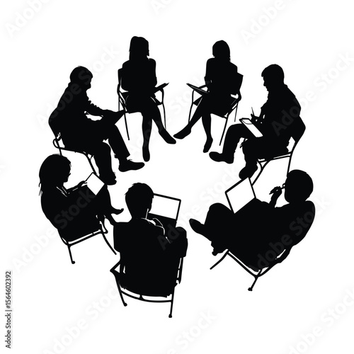 Business Team Having Roundtable Discussion Silhouette
