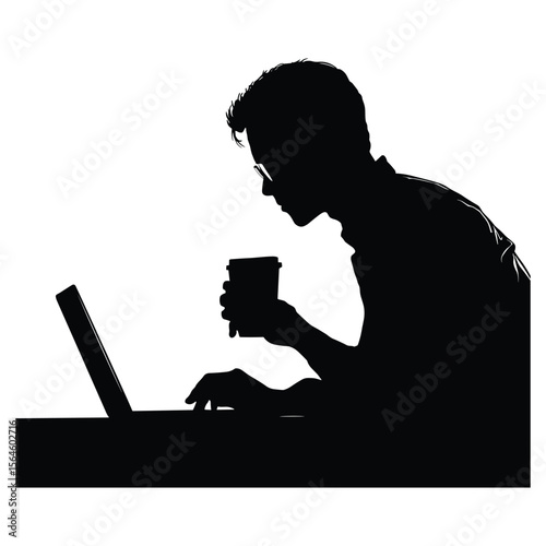 Man Focused While Working on Laptop Silhouette