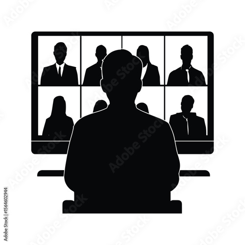 Man Attending Virtual Meeting from Behind Silhouette