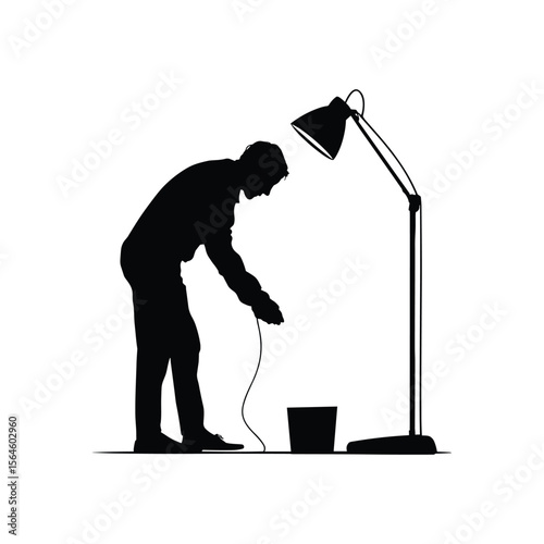 Man Changing Lightbulb in Room Silhouette