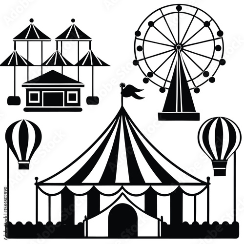 Circus Related element icon set 