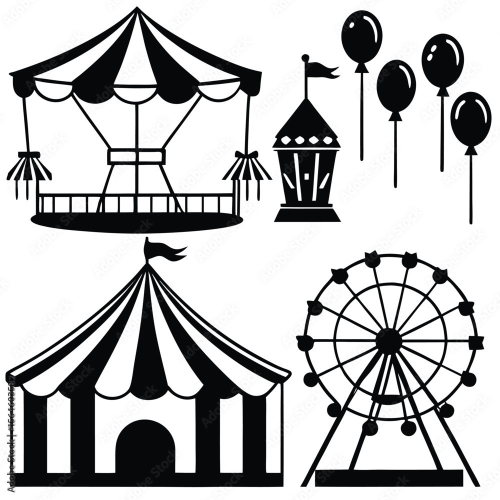 Naklejka premium Circus Related element icon set 