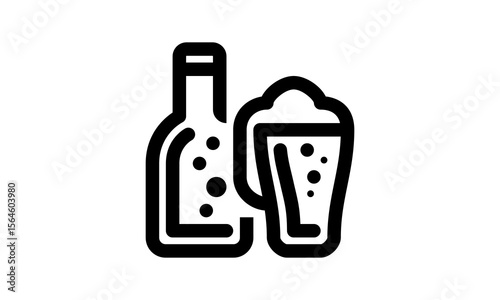 Beer bottle and glass icon isolated alcohol drink vector image