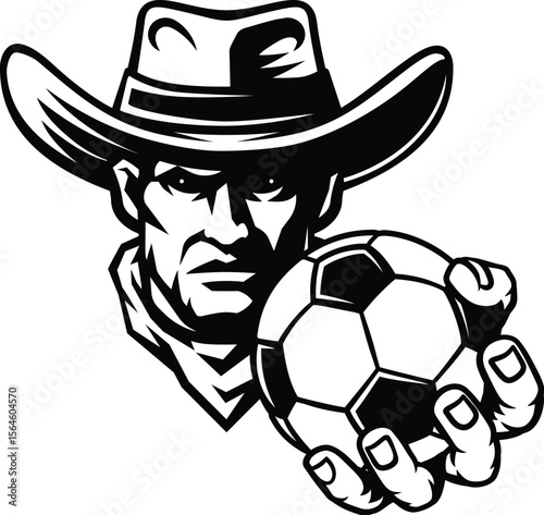 Cowboy man cowboys soccer football sports team mascot holding soccer ball