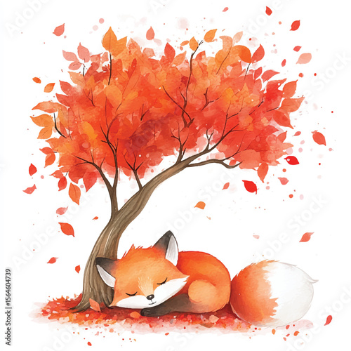 Sleepy Fox Underneath a Vibrant Autumn Tree (3)