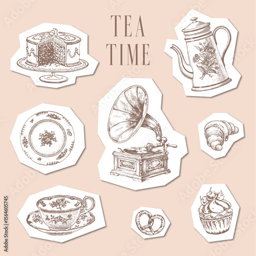 Tea Time Illustration with Vintage Items