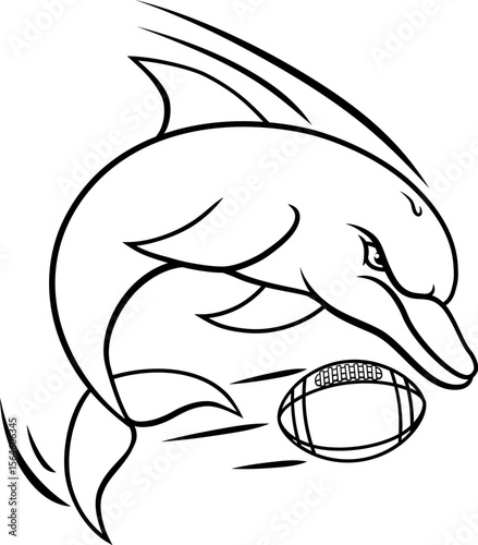 Dolphin animal mean tough American football sports team mascot hitting a football ball