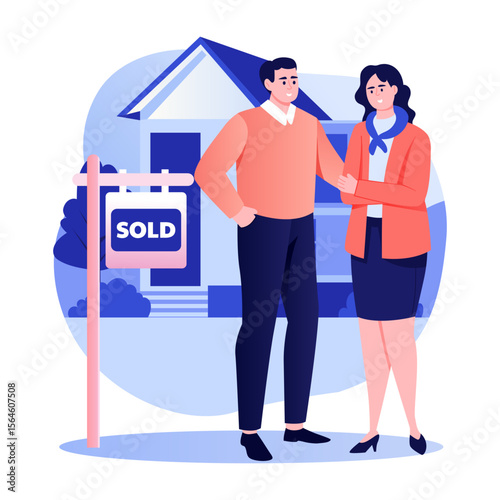 A flat style illustration showing sold out