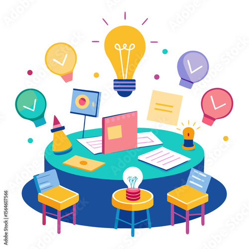 Creative brainstorming session with multiple light bulbs symbolizing ideas and innovation