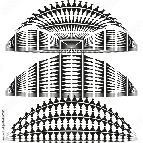 Abstract three dimensional forms. Geometric optical illusion. Repeating spatial pattern. Vector modern art.