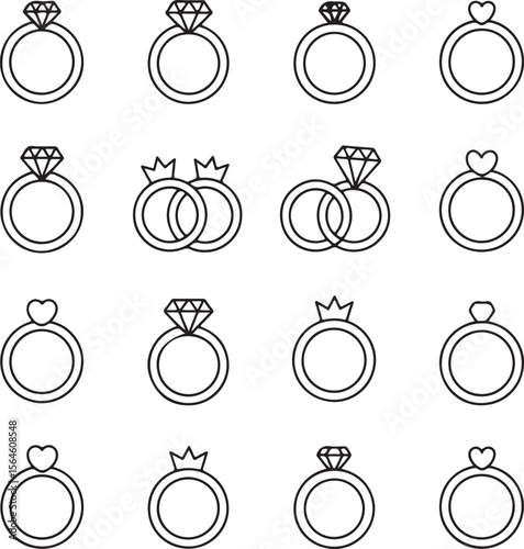 Elegant Ring Icons Vector Graphics for Wedding, Engagement, and Jewelry Designs