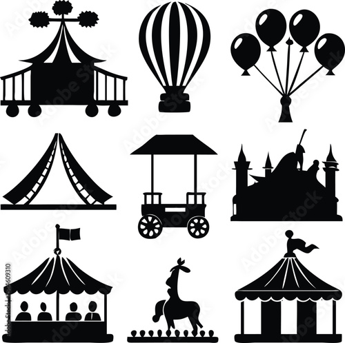 Circus Related element icon set 