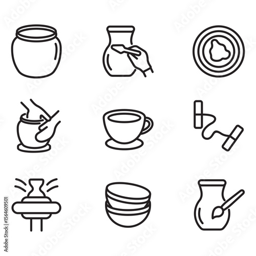 Ceramic production icon set.Thin line style vector.
