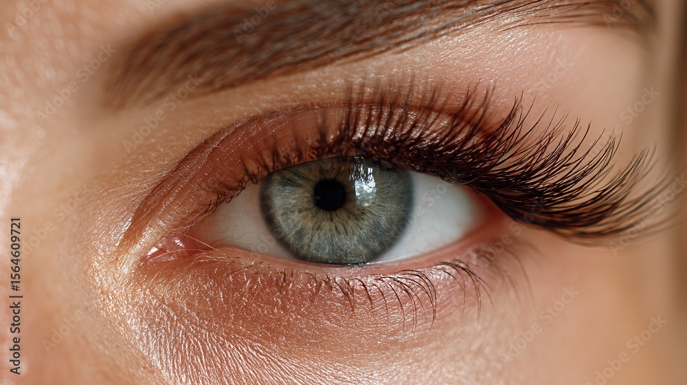 Obraz premium Close-Up View of Eye with Beautiful Hybrid Eyelash Extensions