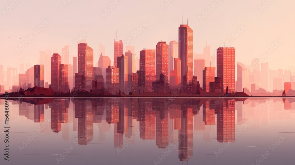 Obraz premium Sunrise city skyline reflection