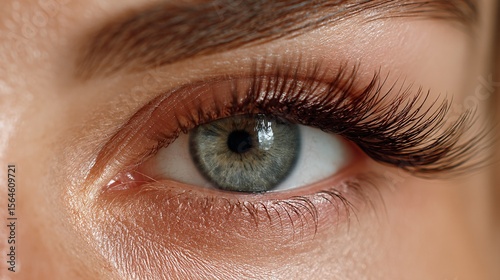 Close-Up View of Eye with Beautiful Hybrid Eyelash Extensions