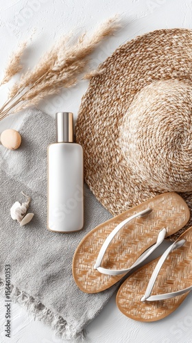 Minimalist flat lay of beach essentials creative illustration