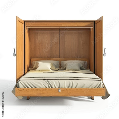 SpaceSaving Wooden Murphy Bed with Storage
