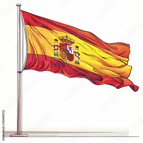 Spanish Flag Waving Proudly on a Pole with Detailed Artwork