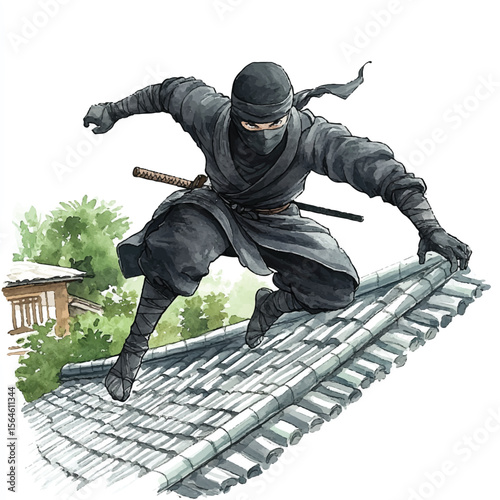 Stealthy Ninja Acrobatics on a Traditional Roof