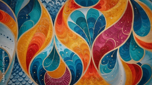 Vibrant interplay of flowing forms in a kaleidoscopic abstract composition