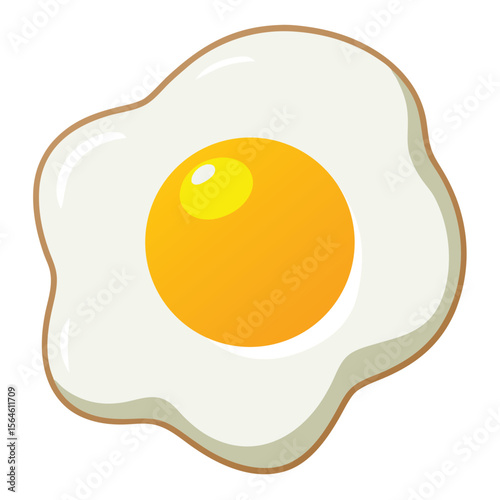 A fried egg, perfectly cooked with a runny yolk, on a clean white background, ideal for breakfast and simple meals