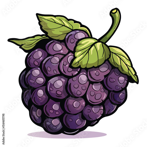 Stylized Blackberry Illustration with Vibrant Hues and Detailed Drupelets