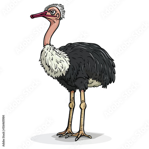 Stylized Cartoon Ostrich with Spiky Hair and Intense Gaze