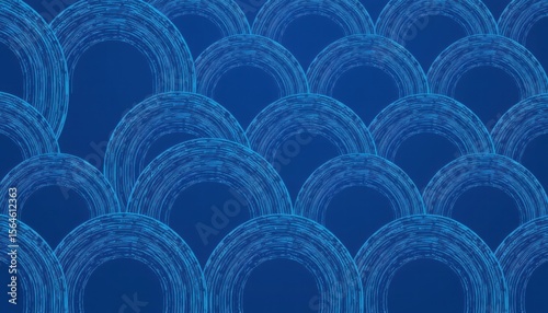 Abstract Design Featuring Blue Curved Lines in Semi-Circle Patterns Over Deep Blue Background Ideal for Creative Projects and Digital Applications