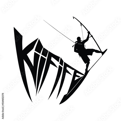 Kiteboarder performing a trick with text silhouette vector illustration