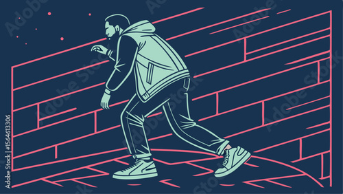 A stylized person explores a geometric design, perfect for modern apparel or edgy urban art projects.