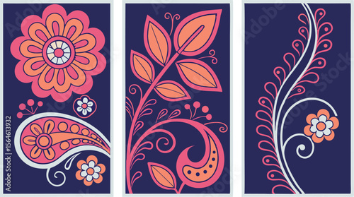 Decorative floral artwork featuring stylized blossoms and paisley elements in a contemporary, vibrant palette.