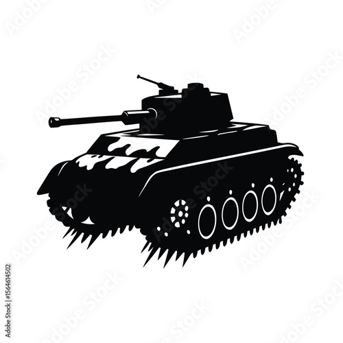 Military tank vehicle black and white silhouette vector illustration