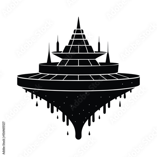 Abstract tiered structure with dripping elements silhouette vector illustration