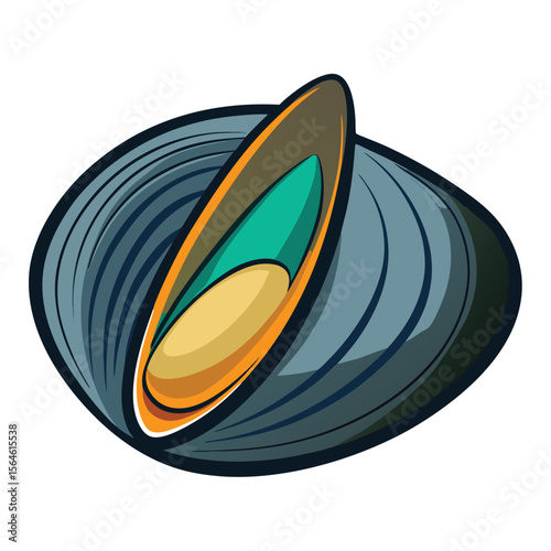 A mussel, dark-shelled and fresh, isolated on a white background, ideal for seafood and gourmet cooking concepts