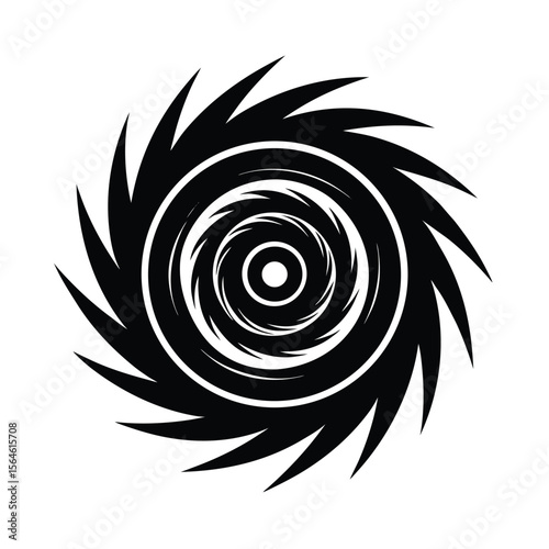 Abstract swirling vortex black and white silhouette vector illustration