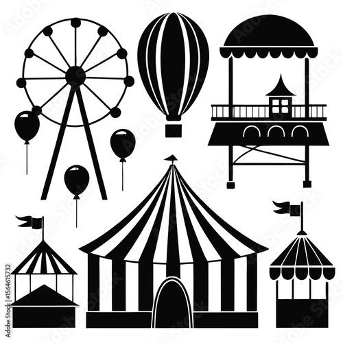 Circus Related element icon set 