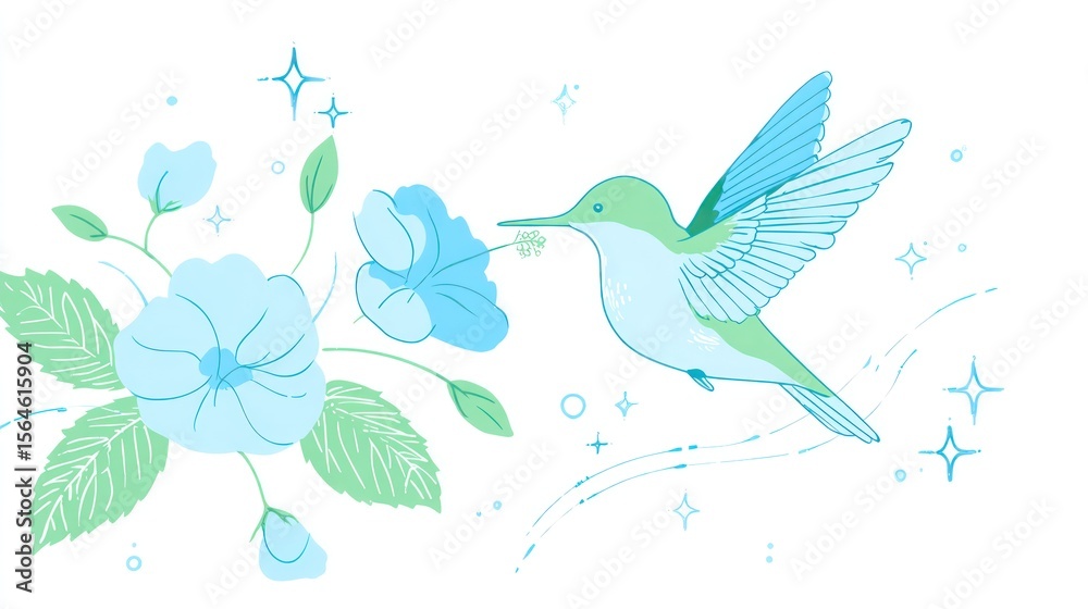 Delicate hummingbird amidst pastel flowers Delicate hummingbird amidst pastel flowers