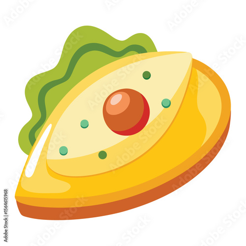 An omelette, fluffy and golden, on a clean white background, perfect for breakfast or brunch meals