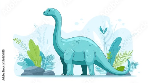 Light teal dinosaur in lush prehistoric landscape