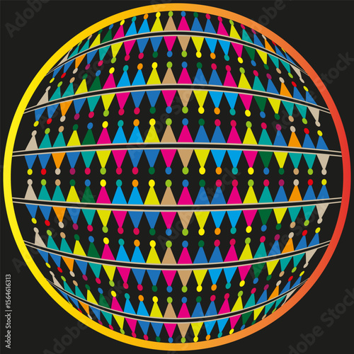 Abstract planet sphere. Colorful geometric pattern. Vibrant global design. Vector artistic render.