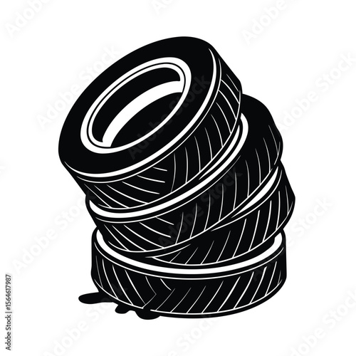 Stack of tires automotive equipment black silhouette vector illustration