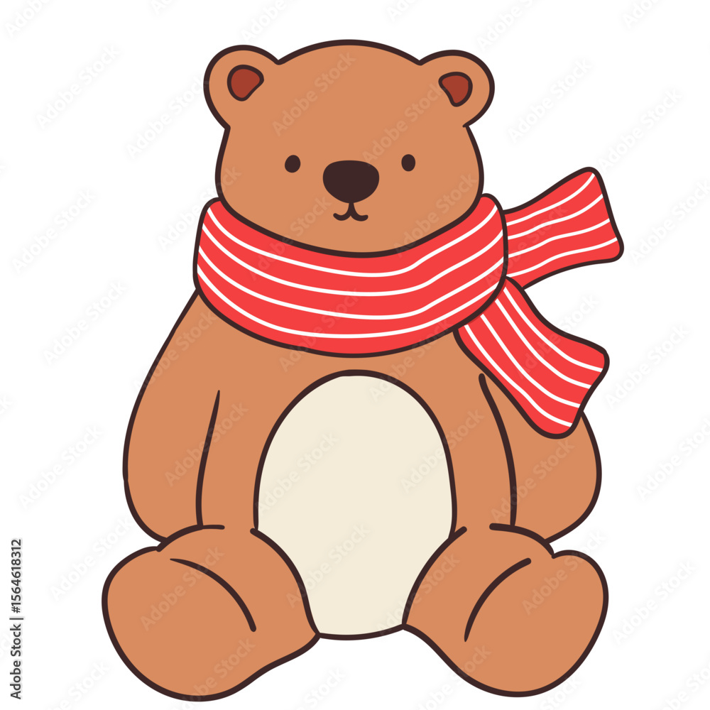 Obraz premium Bear with winter scarf hand drawn illustration