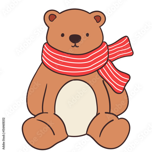 Bear with winter scarf hand drawn illustration