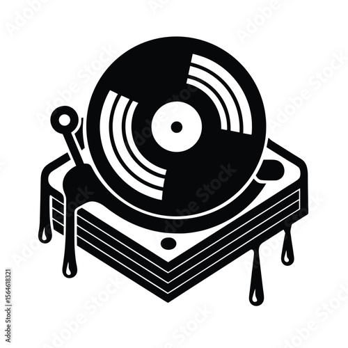 Melting vinyl record player turntable music silhouette vector illustration