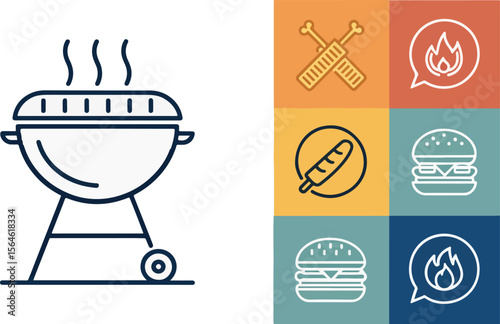 Set of Grill Chicken vector design in white background, Grill logo vector design, Grill vector design