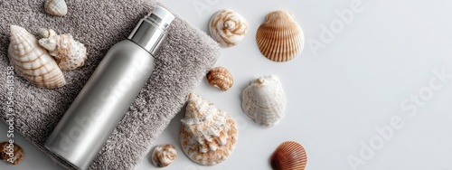 Flat lay of beach essentials sunscreen creative illustration