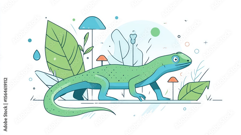 Obraz premium Cute lizard in a botanical scene
